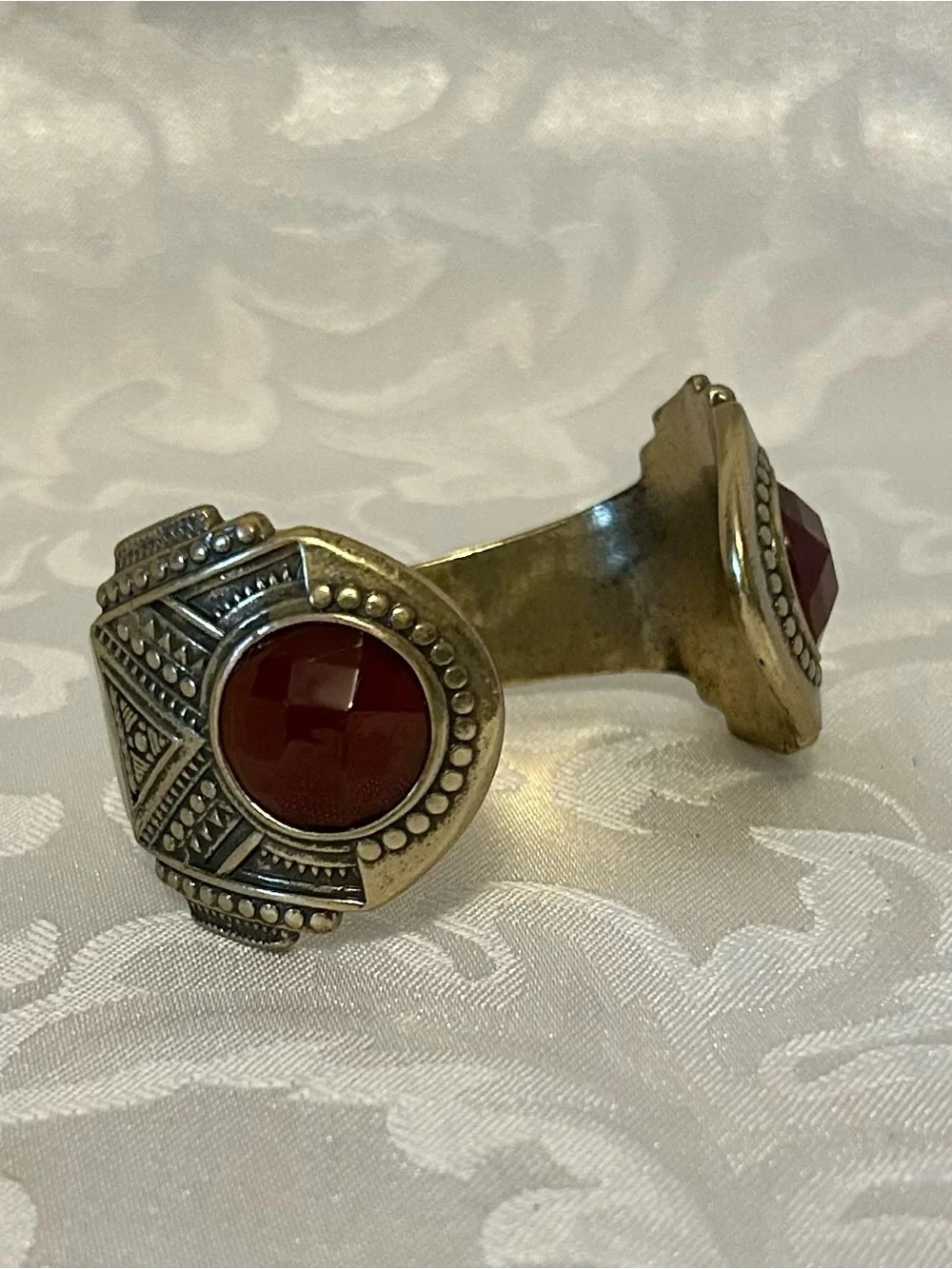 Lucky Brand Brass/Gold-Tone Chunky Cuff Bracelet, Red Acrylic Stones